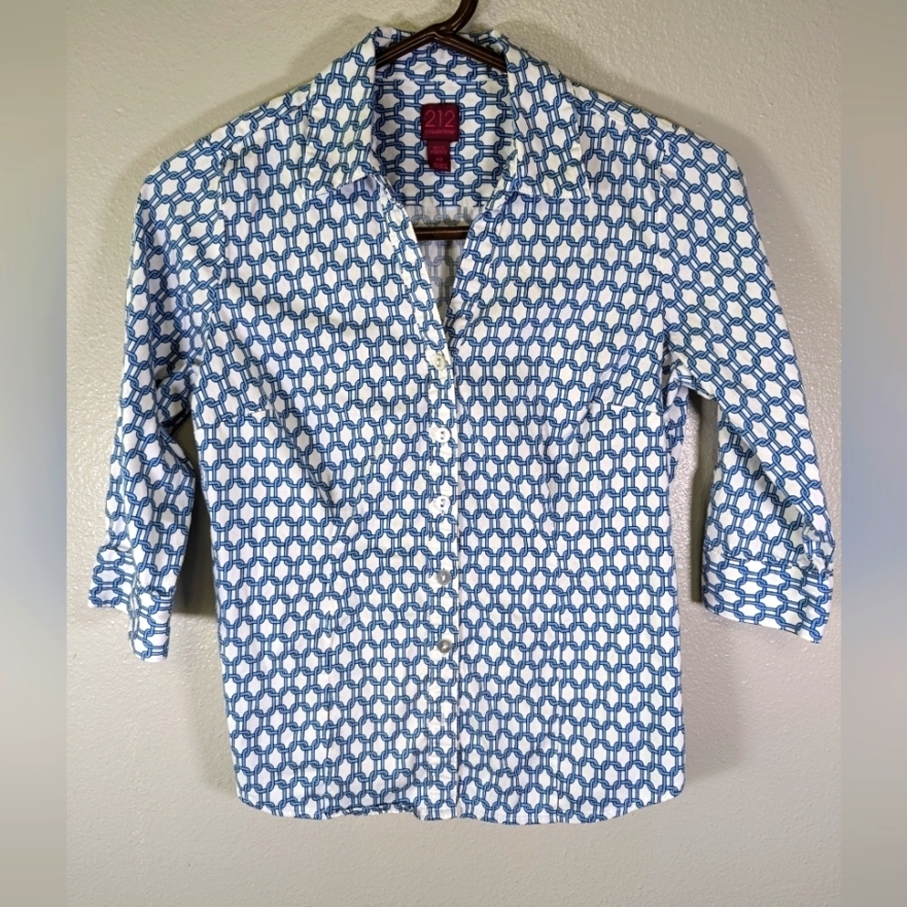 212 Collection blue and white chain design stretch petite xsmall